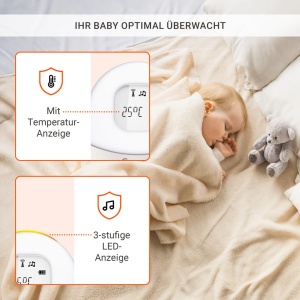 Gigaset Baby 100 Audio - Monitor audio pentru bebelusi cu tehnologie DECT - Comunicare bidirectionala securizata - Raza de actiune de 300 m - Cronometru de hranire - Senzor de temperatura - Lumina de noapte - Afisaj de sunet pe 3 niveluri, gri cald - Img 4