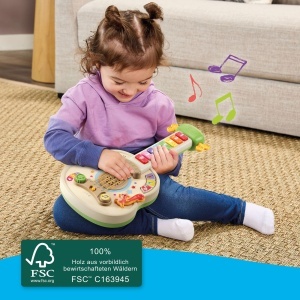 Gitara interactiva din lemn VTech Baby, pentru copii 1,5-4 ani, cu 4 cantece - Img 3