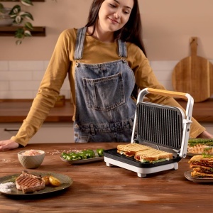 Gratar electric Cecotec RockNGrill 1300 Wood, 1300W, alb, maner din lemn - Img 8