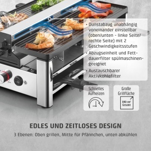 Gratar Raclette CASO AirClean pentru 8 persoane 1500W Dunstabzug integrat Placi ceramice antiaderente - Img 4