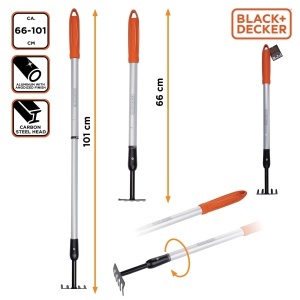 Grebla de gradina BLACKDECKER 5 Zinci Lungime reglabila 66-100 cm PortocaliuNegru - Img 7