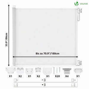 Grilaj de siguranta extensibil VOUNOT, 0-180 cm, alb, pentru copii si animale - Img 3