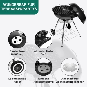 Grill cu Carbune HYCHIKA Kugelgrill 47cm, Compact, Mobil, cu Roti - Img 3