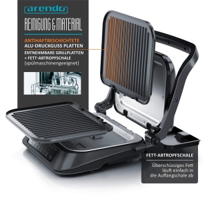 Grill de Contact Arendo 1900W cu Control Digital, 7 Programe, Culoare Gri - Img 5