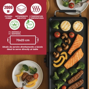 Grill electric Beper P101BBQ070 XL, 2000 W, suprafata 70 x 23 cm - Img 2
