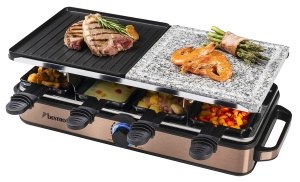 Grill Raclette Bestron ARG1200CO, 1400W, pentru 8 persoane, cu piatra naturala, culoare cupru
