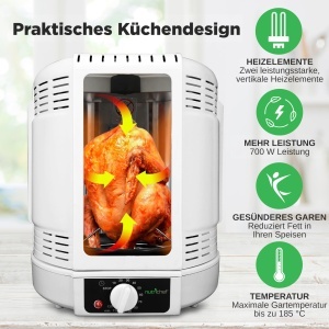 Grill vertical NutriChef 700W Mini-Backofen Rotisserie Alb Compact si Usor de Curatat - Img 3