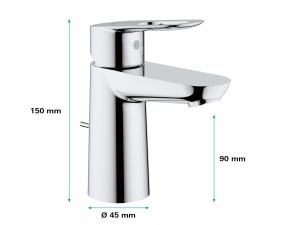 GROHE BauLoop - Robinet de lavoar cu o singura parghie (cu economie de apa, S-Size, cu tija de tragere, instalare cu o singura gaura), crom, 23335000 - Img 6