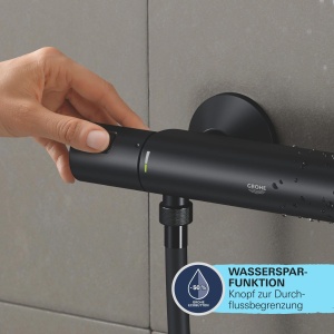 GROHE Precision Start, robinet pentru cada, cu economie de apa (robinet de dus, termostat mentine temperatura constanta, anti-oparire la 38degC, baterie cu buton de economisire a apei), negru, 345982430 - Img 6