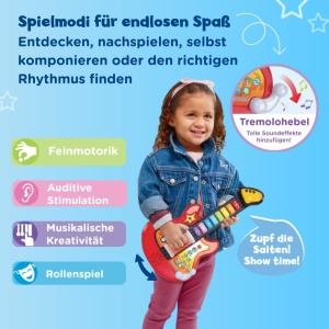 Guitarita Electrica VTech Baby Rockstar cu 4 Moduri de Joc, Bilinguala - Img 3