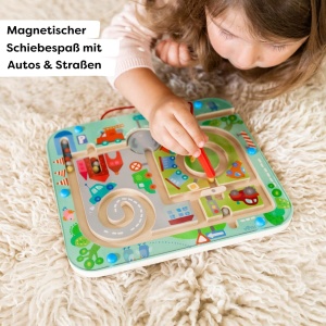 HABA Magnetic Game City Labyrinth - Jucarie educationala interactiva pentru copii de la 2 ani si peste, realizata din lemn - Promoveaza concentrarea, dexteritatea si abilitatile motorii fine - Primii pasi in traficul rutier - 1301056001 - Img 2