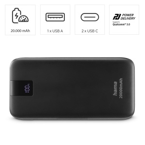 Hama Power Pack PD 20 20000mAh (baterie externa cu 2X USB C + 1x USB A, Power Pack Certified, incarcare rapida, acumulator, accesorii pentru telefoane mobile, tableta, cutie Bluetooth etc., incarcator portabil mic) antracit - Img 5