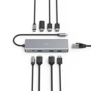 Hama USB Hub 9 porturi 4X USB-A 1x USB-C Data 1x USB-C Power 2X HDMI 1x LANEthernet Ultra-HD 4K pana la 5 Gbits MST pentru mai multe afisaje Thunderbo - Img 3