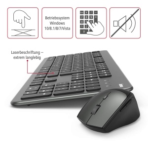 Hama Wireless Keyboard Mouse Set (QWERTZ Key Layout, Wireless Ergonomic ...