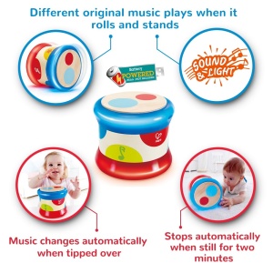Hape Baby Drum | Jucarie muzicala rulanta pentru copii mici pentru a invata ritm si sunete diferite, functioneaza cu baterii, de la 6 luni - Img 3
