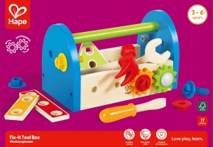 Hape Cutie de scule din lemn cu accesorii | Set de joaca cu ciocan pentru copii, rezolvarea problemelor, joc de rol, 17 piese - Img 3