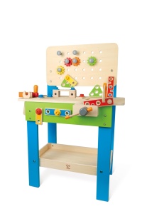 Hape Meister-Werkbench | Banca de instrumente din lemn premiata pentru copii Joc de jucarie Constructie creativa, atelier reglabil pe inaltime de 35 de piese pentru copii mici