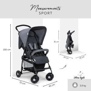 hauck Buggy Sport, Charcoal/Stone - Carucior de calatorie pana 5,9 kg - cu functie de inclinare pentru copii de la nastere pana la 15 kg - Cos de cumparaturi mic pliabil, mare pana la 3 kg - Img 3