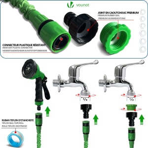 Hose flexibil VOUNOT 30 m, 10 functii de pulverizare, 12 si 34 inch, verde - Img 4