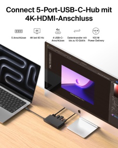 Hub USB-C Belkin 5 in 1 cu HDMI, 4K 60Hz, 100W Power Delivery - Img 2