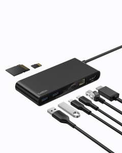 Hub USB-C Belkin 8-in-1, 100 W, 4K la 60 Hz, Ethernet 2,5 Gbits, Negru