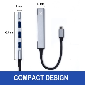 Hub USB C Ewent EW1145, hub de date ultra subtire cu 4 porturi cu 3 porturi USB A 2.0, 1 port USB A 3.2, hub subtire de tip A pentru Macbook Pro/Air, laptop, PS5/PS4 si Mac OS, Windows, Android Aluminiu - Img 2