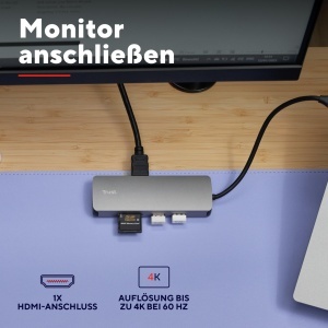 Hub USB-C Trust Vylor 8-in-1 cu HDMI 4K, Alim. 100W, Aluminiu - Img 5