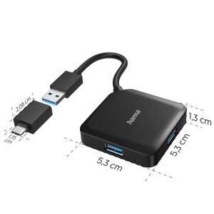 Hub USB Hama 4-Port 3.2 Gen1, 4 in 1, Negru, 5 Gbits - Img 2