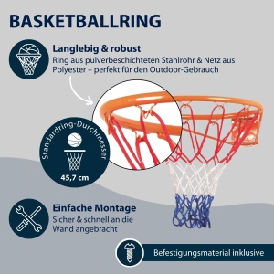 HUDORA Basketball Set Slam It - set de baschet cu cos, baschet marimea 7 si pompa de mana - cos de baschet robust pentru interior si exterior - baschet din cauciuc pentru copii si adulti - Img 3