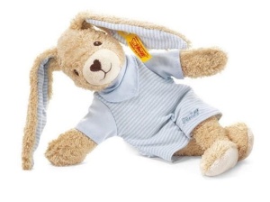 Iepuras de plus Steiff Hoppel 20 cm, din bumbac organic, albastru