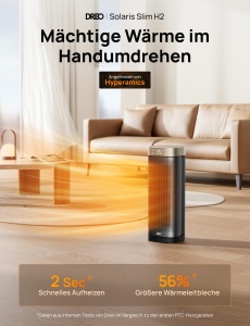 Incalzitor cu ventilator Dreo Saving Energy Saving Quiet, Incalzitor ceramic de 2000 W cu termostat, Temporizator de 12 ore, 3 moduri, Oscilatie de 70 deg, Incalzitor electric de 16 inchi pentru camere, Protectie la supraincalzire, Solaris Slim H2, Auriu - Img 2
