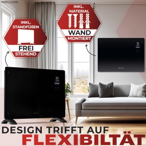 Incalzitor electric ProfiCare(r) cu fata din sticla si element de incalzire in forma de X | Radiator mobil potrivit si pentru montarea pe perete | Incalzitor convector cu 2 niveluri de caldura | incalzire silentioasa - 0dB | PC-GKH 3118 negru - Img 6