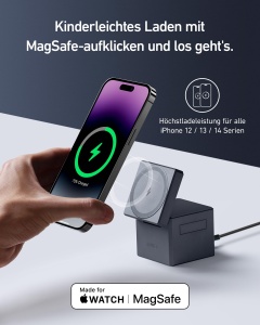 Incarcator 3-in-1 Anker Cube cu MagSafe, 15W, compatibil iPhone, Apple Watch, AirPods - Img 2