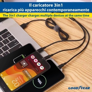 Incarcator auto Goodyear 3 in 1 cu cablu dual USB de 120 cm - Img 4