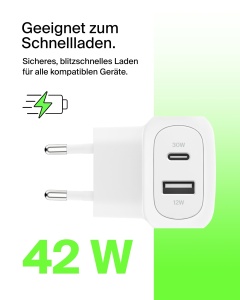 Incarcator Belkin BoostCharge 42W cu 2 porturi USB-C si USB-A, Alb - Img 2