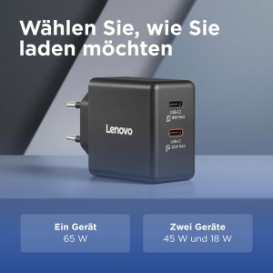 Incarcator Dual USB-C Lenovo 65W GaN pentru Laptop si Telefon, Negru - Img 5