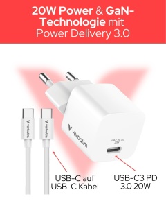 Incarcator Mini Verbatim GaN 20W USB-C PD 3.0 cu cablu USB-C inclus - Img 3
