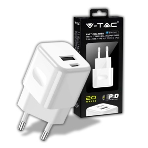 Incarcator rapid V-TAC 20 W USB-C, mini, dual USB pentru iPhone si Samsung