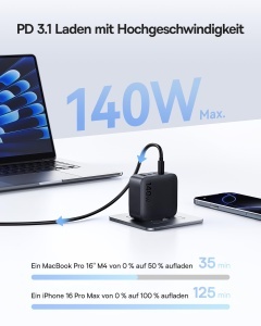 Incarcator USB-C Baseus Enerfill 140W, 4 porturi, compact, rapid - Img 2