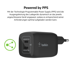 Incarcator USB-C Belkin 65W, 2 porturi, rapid, cu tehnologie GaN, negru - Img 6