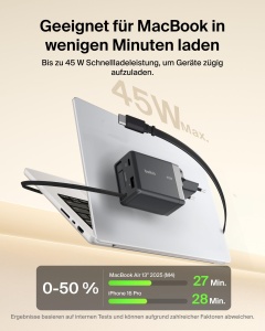 Incarcator USB-C Belkin UltraCharge 45W cu cablu retractabil, 2 porturi - Img 5