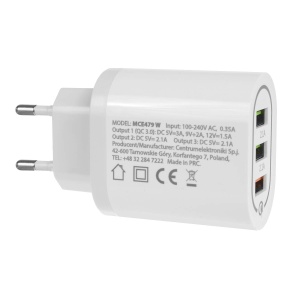 Incarcator USB Maclean MCE479, 3x USB, 1x QC 3.0, 2.1A, Alb - Img 3