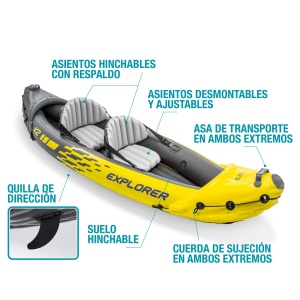 Intex 68307NP - Caiac gonflabil Explorer K2, 2 persoane, cu accesorii, PVC, galben, 312x91x51 cm - Img 5
