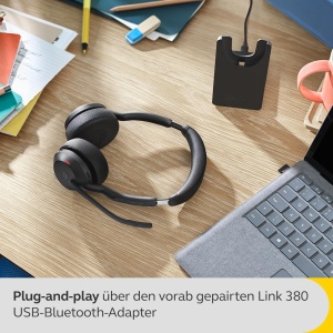 Jabra Evolve2 55 - Casti stereo fara fir cu statie de incarcare Air Comfort - Microfoane cu anulare a zgomotului si ANC - Certificat MS Teams, compatibil cu alte platforme - Negru - Img 8