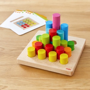 Joc de constructie HABA Zylinder 30 blocuri colorate din lemn, 10 carti model - Img 4