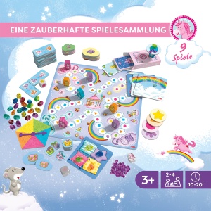 Joc de societate HABA Einhorn Glitzergluck, 9 jocuri pentru 2-4 copii, reguli simple - Img 3