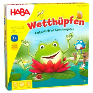 Joc de societate HABA Wetthupfen, pentru 2-4 jucatori, 3 ani, cu efect pop-up