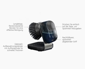 Joseph Joseph SinkTech Perie de spalat vase cu dozator de sapun si suport din inox - Img 5