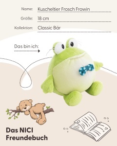 Jucarie de Plus NICI Frosch Frowin 18cm - Verde, Cu Ochi Mari, Design Nostalgic - Img 5