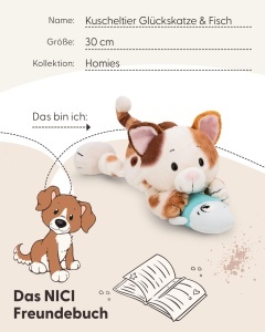 Jucarie de plus NICI Kuscheltier Gluckskatze 30cm, culoare maro, cu peste - Img 5